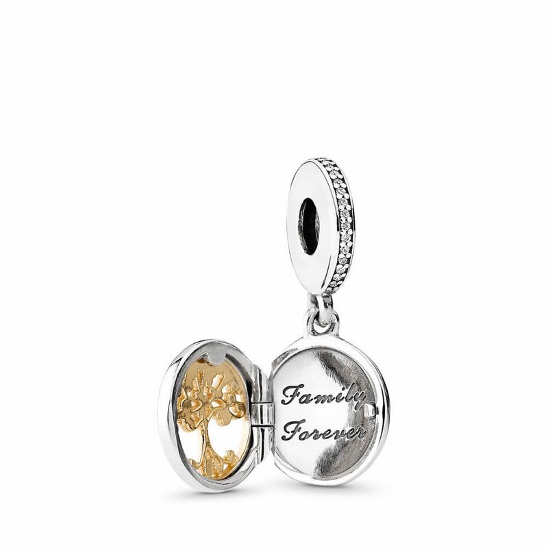 Pandora Family Roots Dangle Charm Ireland - Two Tone/Cubic Zirconia - 216395RFG